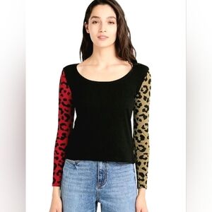 Desigual Ibory Duo Color Leopard Print Long Sleeves Size M